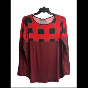 NWOT Zenana Boutique Buffalo Plaid Color Block Top Size Medium